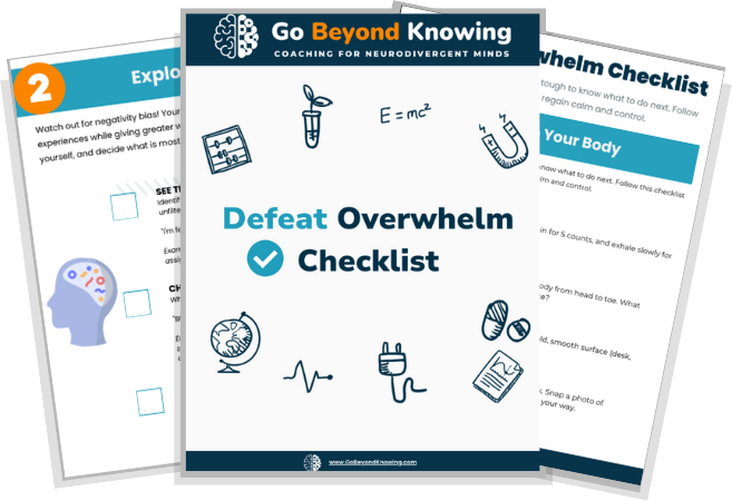 Defeat Overwhelm Checklist Lead Magnet by Go Beyond Knowing for ADHD and Neurodivergent Coaching